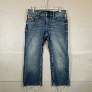 Rank 45 Jeans Mens 30x22 Straight Leg Medium Wash Raw Hem Blue